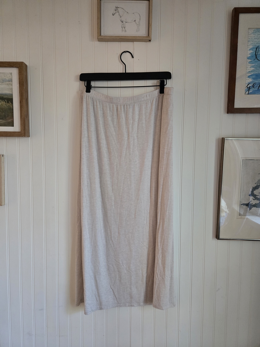 Eileen Fisher Minimalist Comfy Light Beige Grey Maxi Skirt - Soft Everyday Style